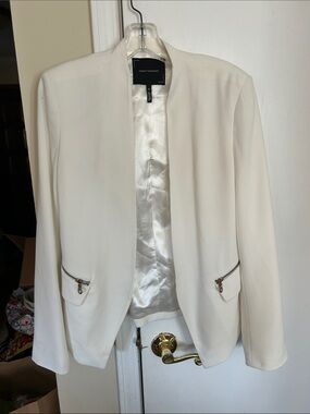 Robert Rodriguez Cream Open-Front Blazer with Zip Pocket Accents size 6